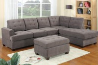 3pc Modern Reversible Grey Charcoal Sectional Sofa 